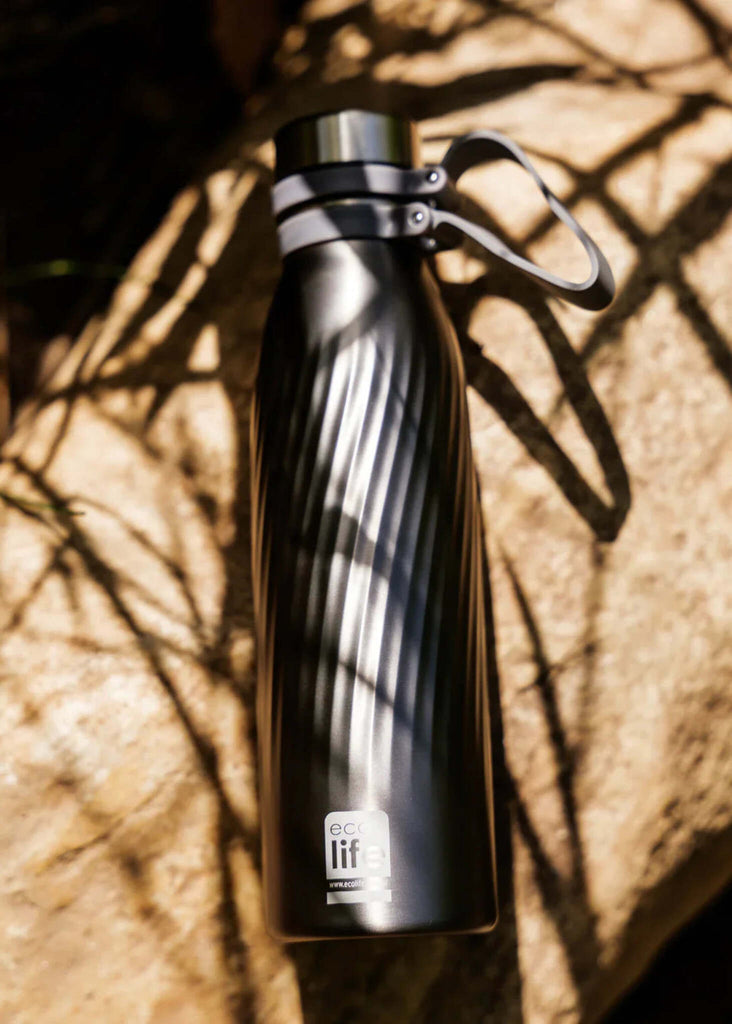 Ecolife Cool Grey Thermos — Grey ridged bottle detail — MYFASHIONFRUIT