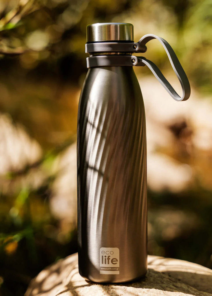Ecolife Cool Grey Thermos — Grey thermos with handle, detail — MYFASHIONFRUIT