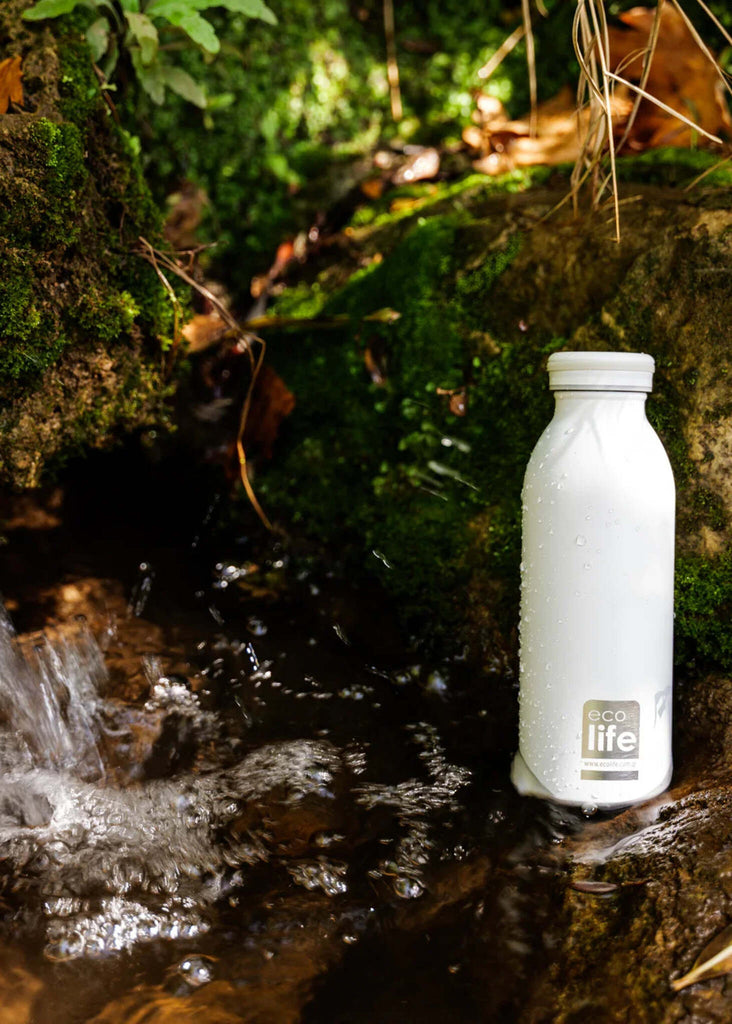 Ecolife Pastel White Thermos — White bottle near stream — MYFASHIONFRUIT