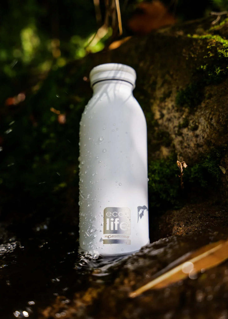 Ecolife Pastel White Thermos — White bottle with water droplets — MYFASHIONFRUIT