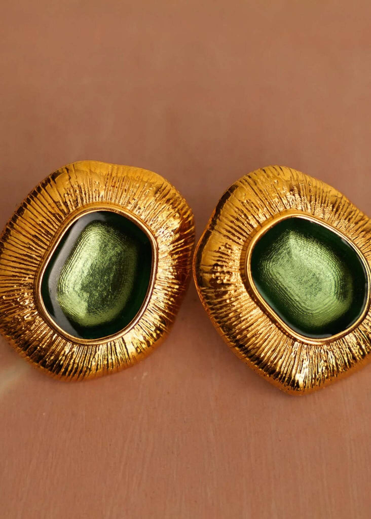Zanyah Earrings — Gold & green enamel earrings detail — MYFASHIONFRUIT