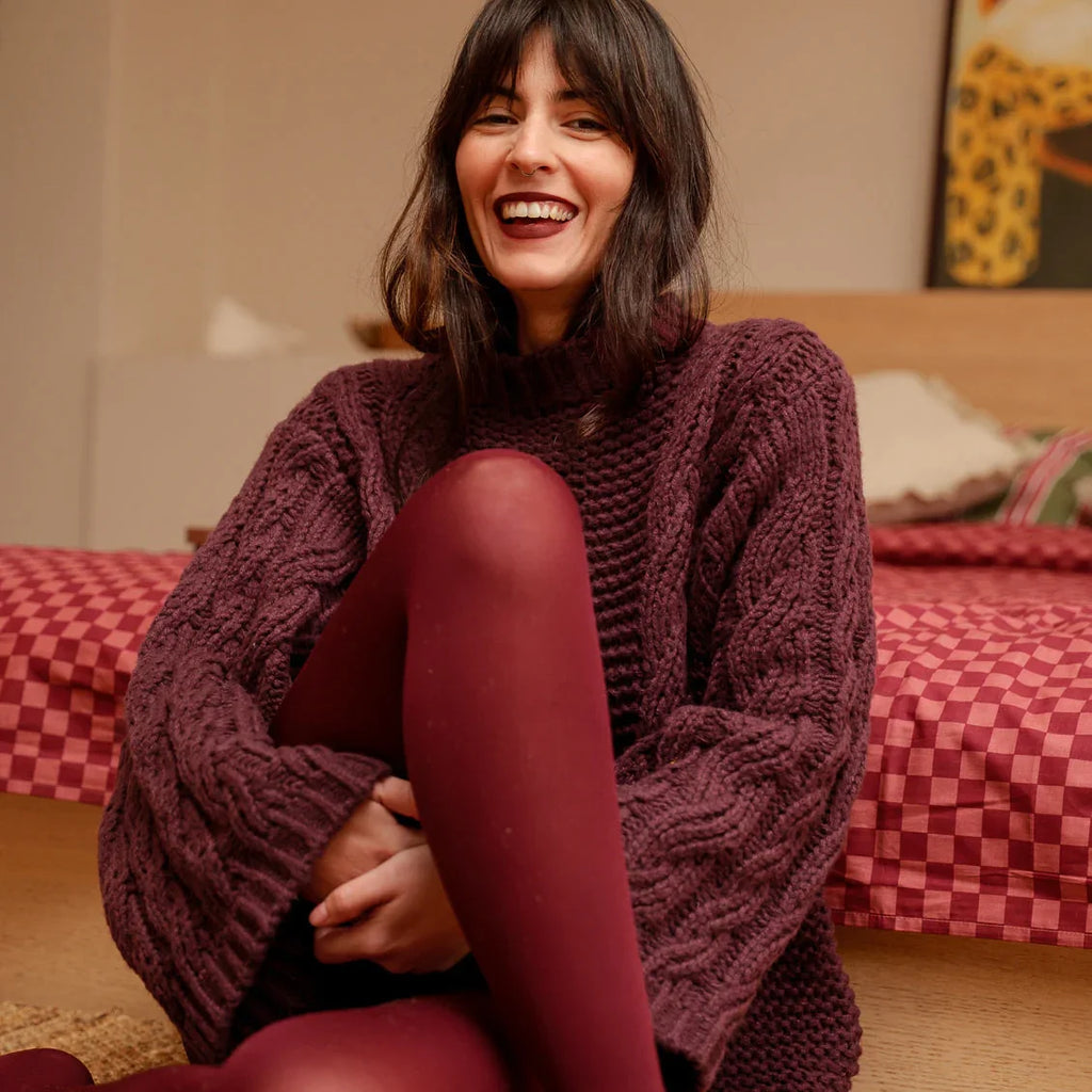 Serenata Sweater — Burgundy knit on model — MYFASHIONFRUIT