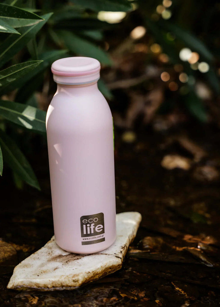 Ecolife Pastel Pink Thermos — Pink metal water bottle, detail — MYFASHIONFRUIT