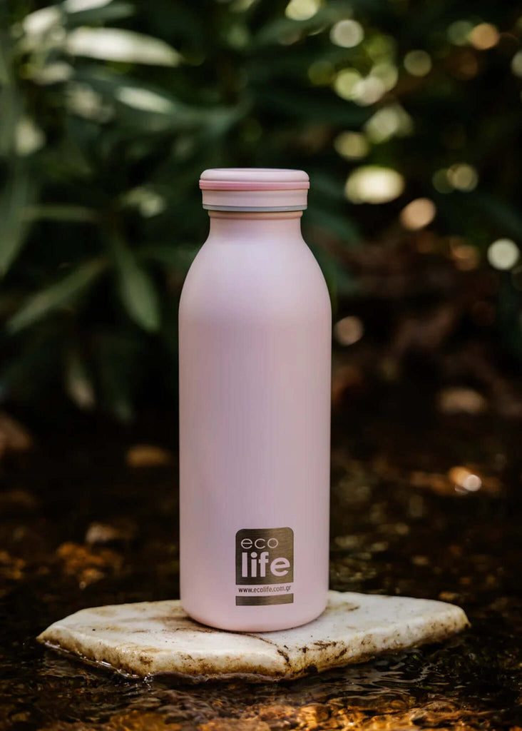 Ecolife Pastel Pink Thermos — Pink bottle, outdoors background — MYFASHIONFRUIT