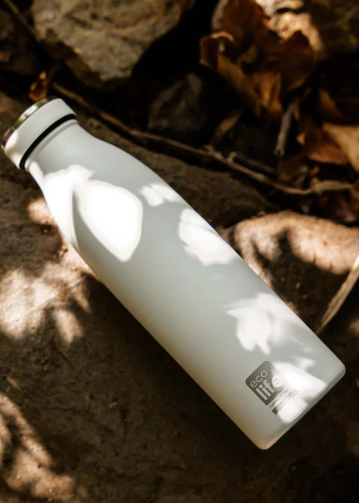 Ecolife Slim White Thermos — White bottle on rock — MYFASHIONFRUIT
