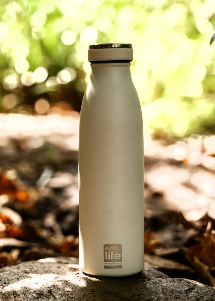 Ecolife Slim White Thermos — White thermos bottle, detail — MYFASHIONFRUIT
