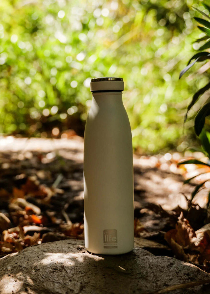 Ecolife Slim White Thermos — White bottle on rock — MYFASHIONFRUIT