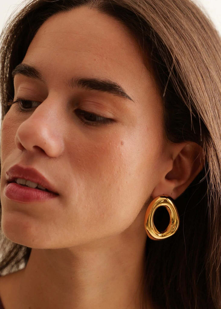 Jolee Earrings — gold, chunky earrings on model — MYFASHIONFRUIT