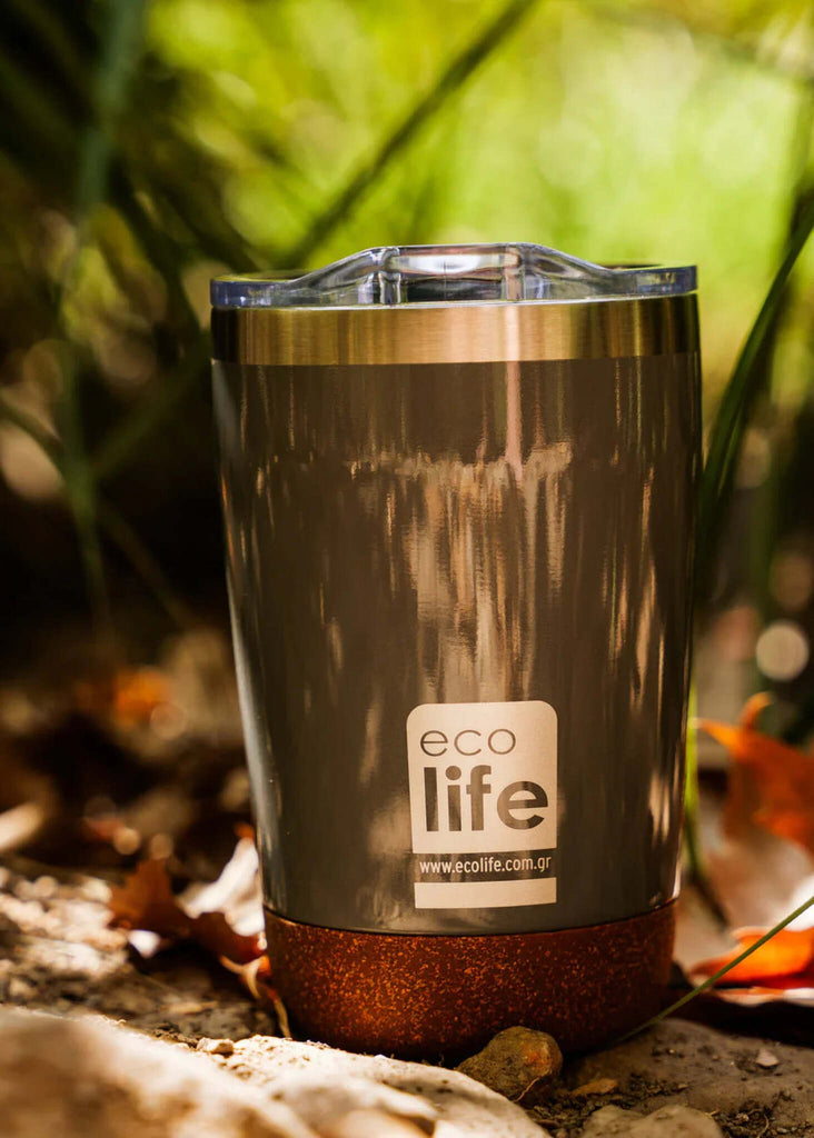 Ecolife Coffee Light Grey Thermos — Grey steel detail — MYFASHIONFRUIT