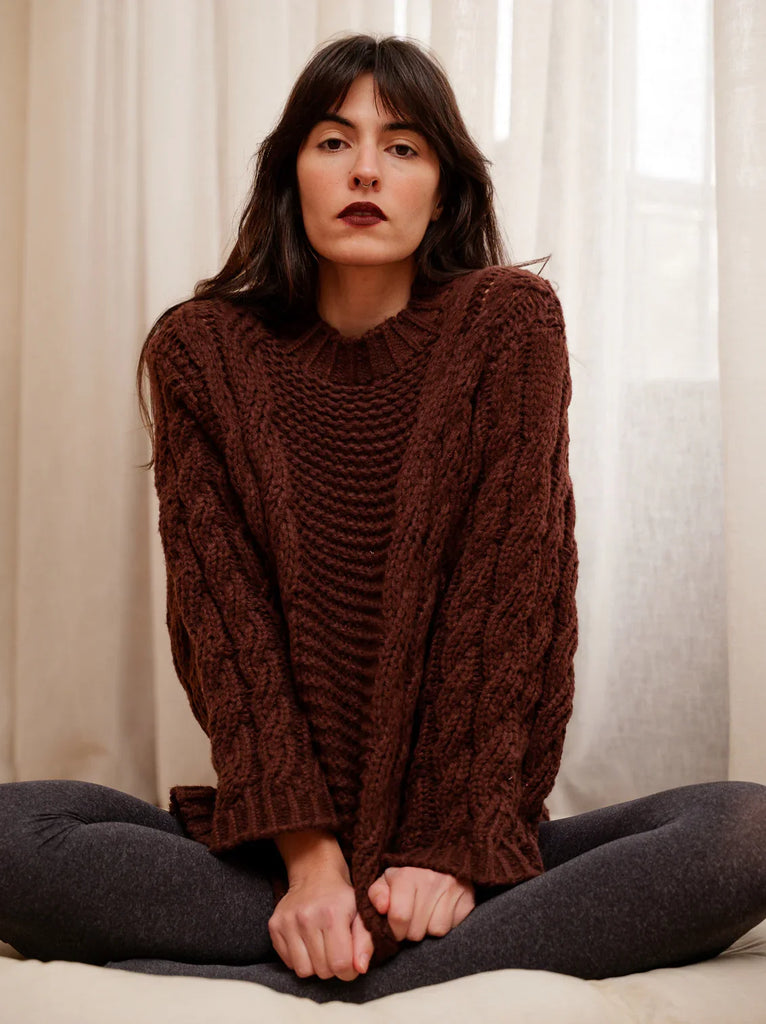 Serenata Sweater — Brown knit on model — MYFASHIONFRUIT