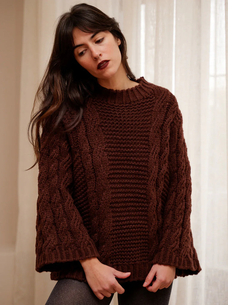 Serenata Sweater — Brown knit on model — MYFASHIONFRUIT