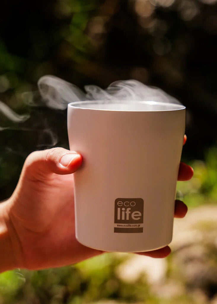 Ecolife White Coffee Thermos — White thermos in hand, detail — MYFASHIONFRUIT