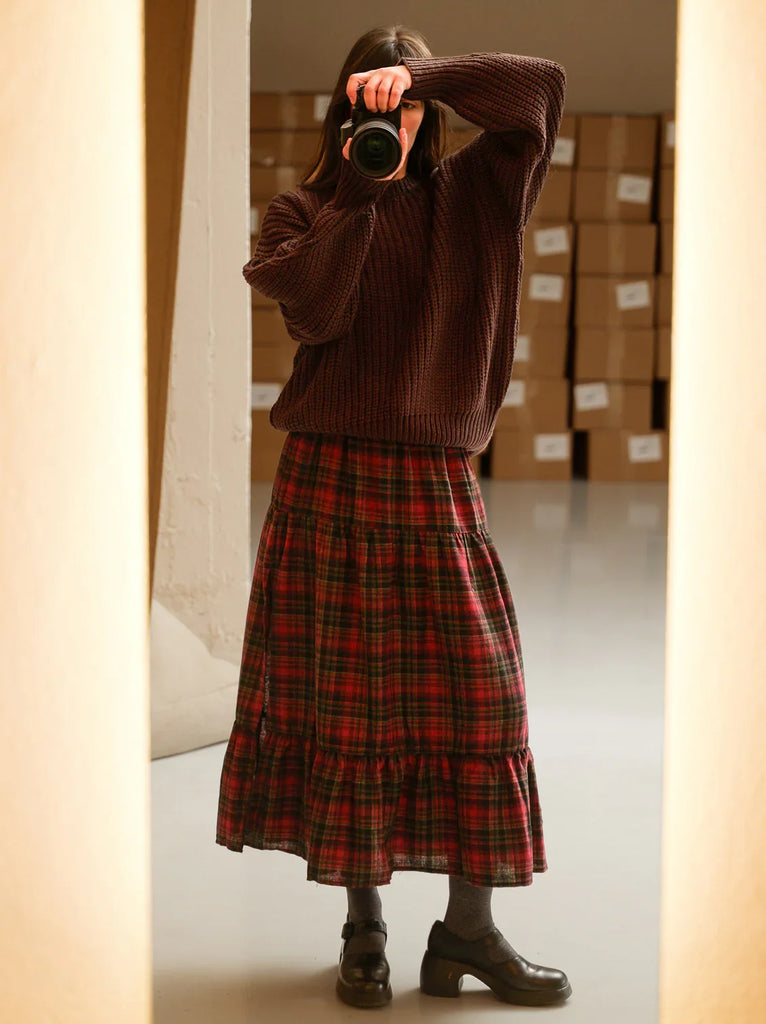 Luella Skirt — Red tartan skirt on model — MYFASHIONFRUIT