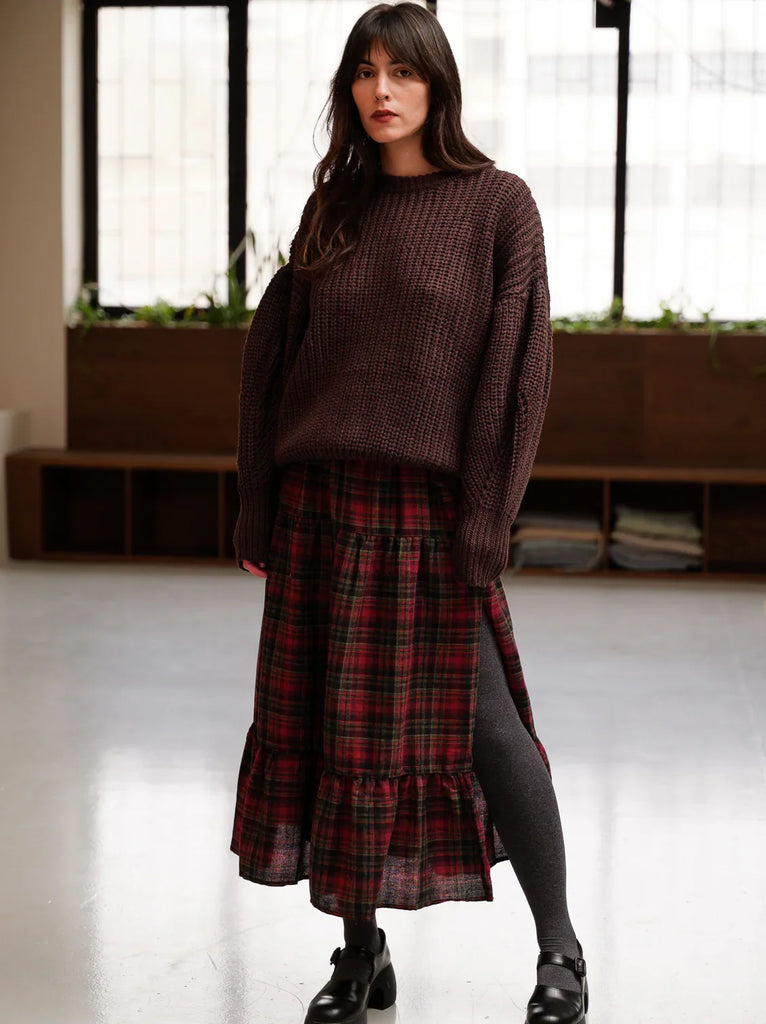 Luella Skirt — Red plaid skirt on model — MYFASHIONFRUIT