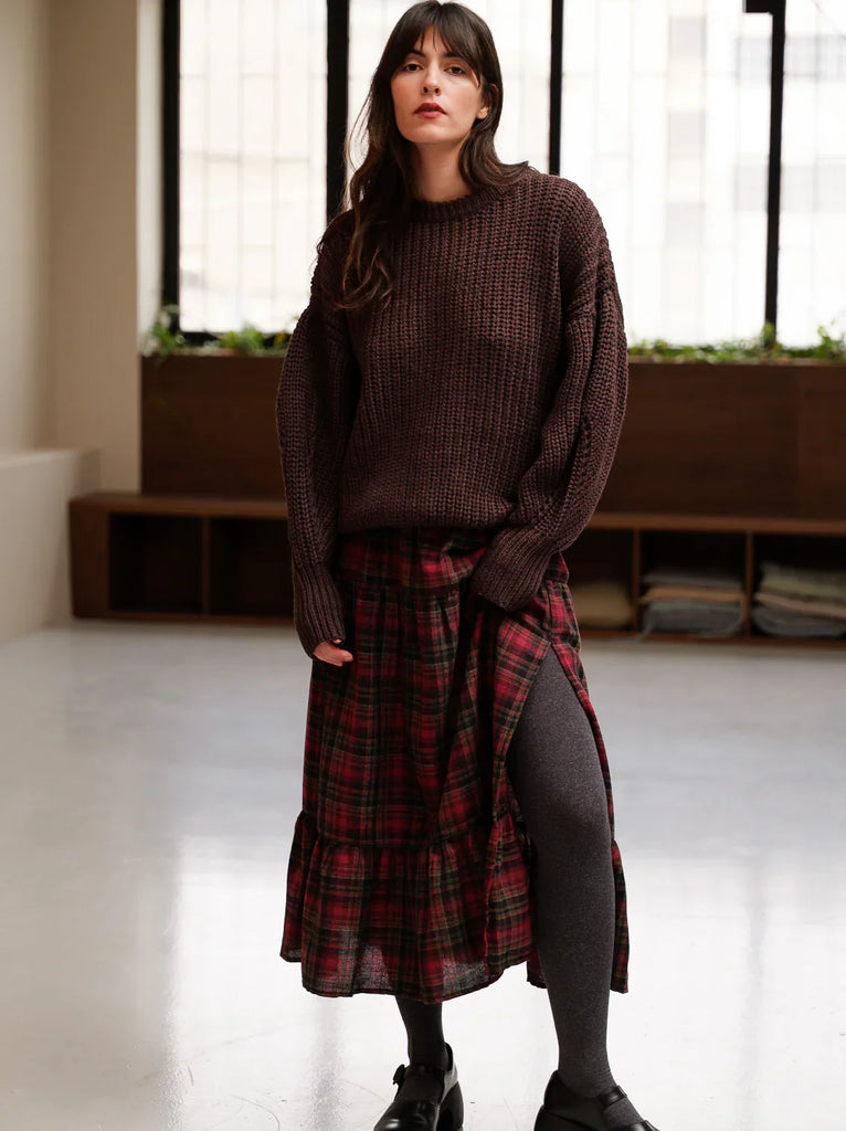 Luella Skirt — Red plaid skirt on model — MYFASHIONFRUIT