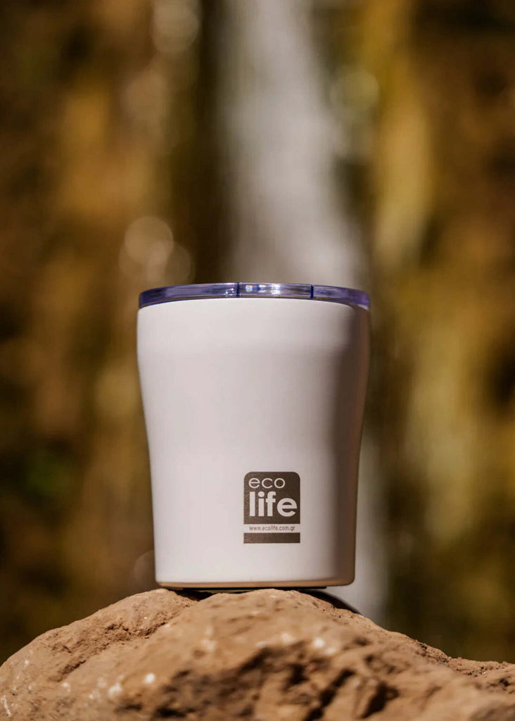 Ecolife White Coffee Thermos — White thermos detail — MYFASHIONFRUIT