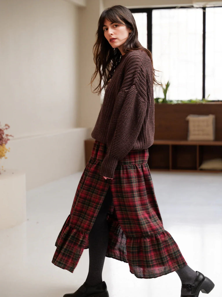 Luella Skirt — Red plaid on model — MYFASHIONFRUIT