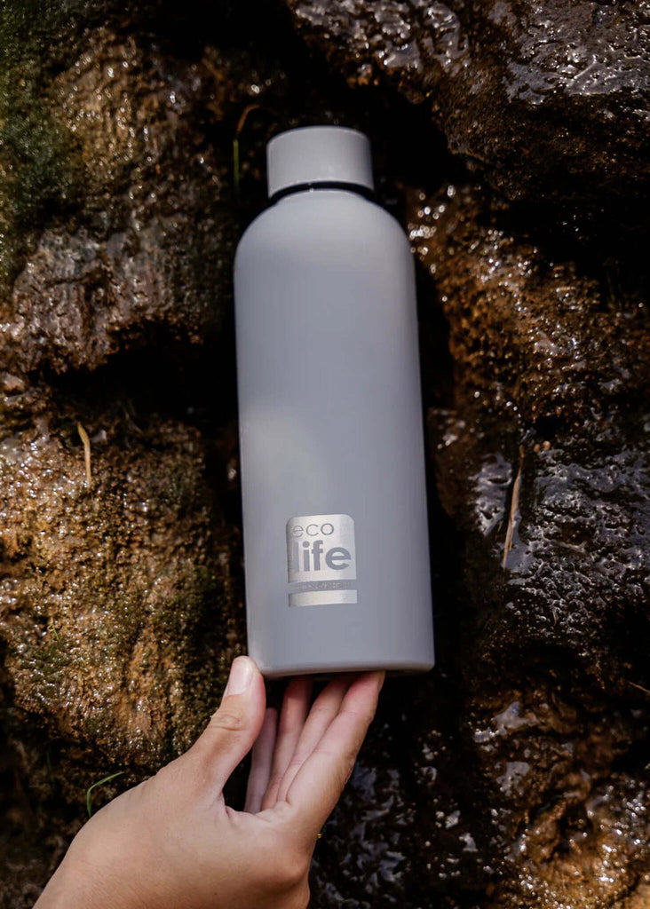 Ecolife Smokey Grey Thermos — grey bottle, held in hand — MYFASHIONFRUIT