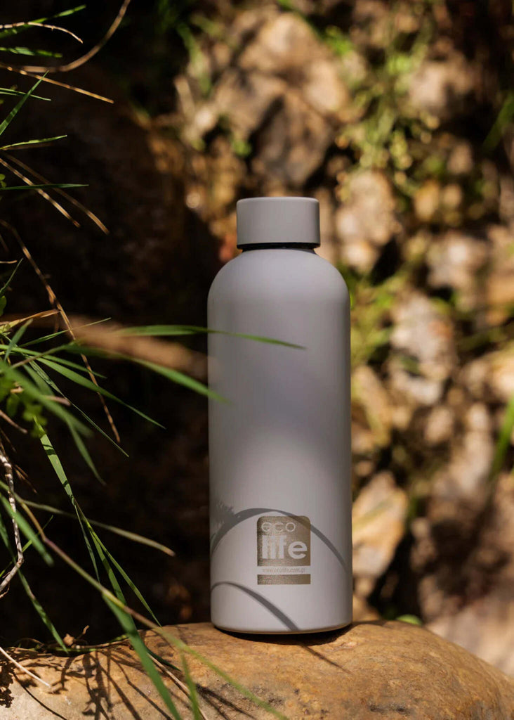 Ecolife Smokey Grey Thermos — Gray steel bottle, detail — MYFASHIONFRUIT