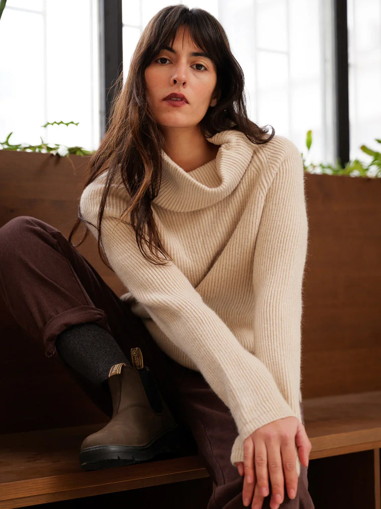 Sundae Sweater — Beige knit on model — MYFASHIONFRUIT