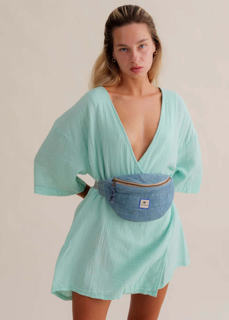 Jannu Waistbag - Azul — Denim waistbag on model — MYFASHIONFRUIT