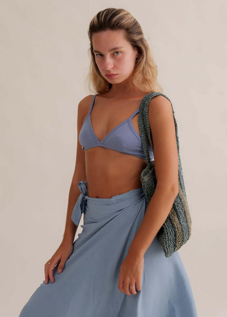 Crochet Striped Bag — On model with blue set — MYFASHIONFRUIT