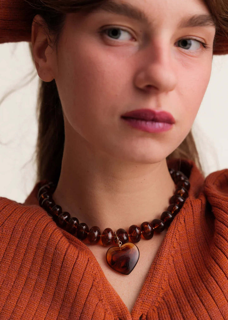 Moyo Necklace — beads with heart pendant on model — MYFASHIONFRUIT
