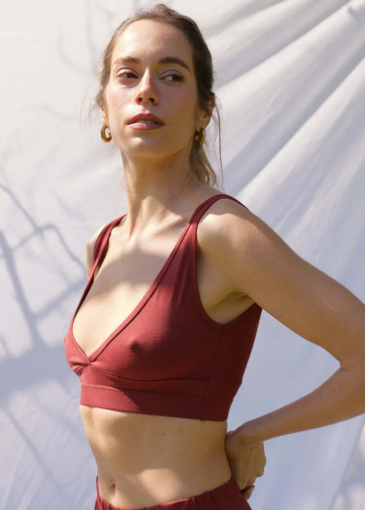 Soft Bralette — Rust bralette on model — MYFASHIONFRUIT