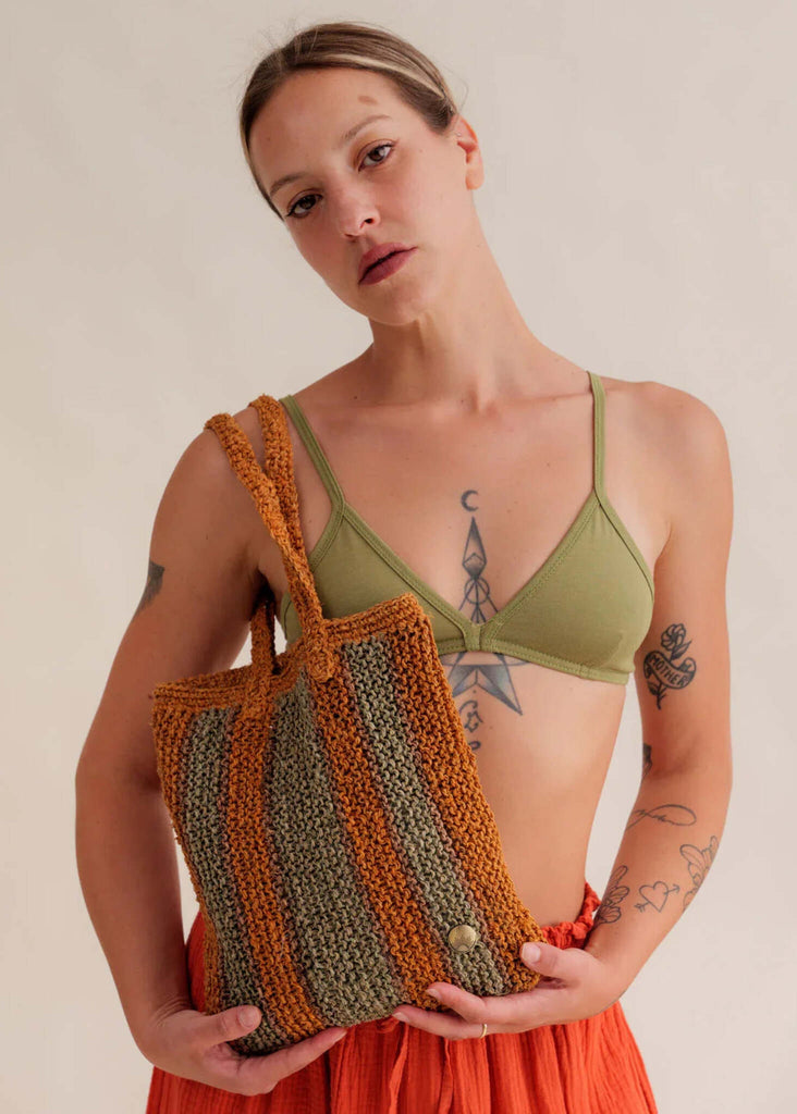 Crochet Striped Bag — woven on model — MYFASHIONFRUIT