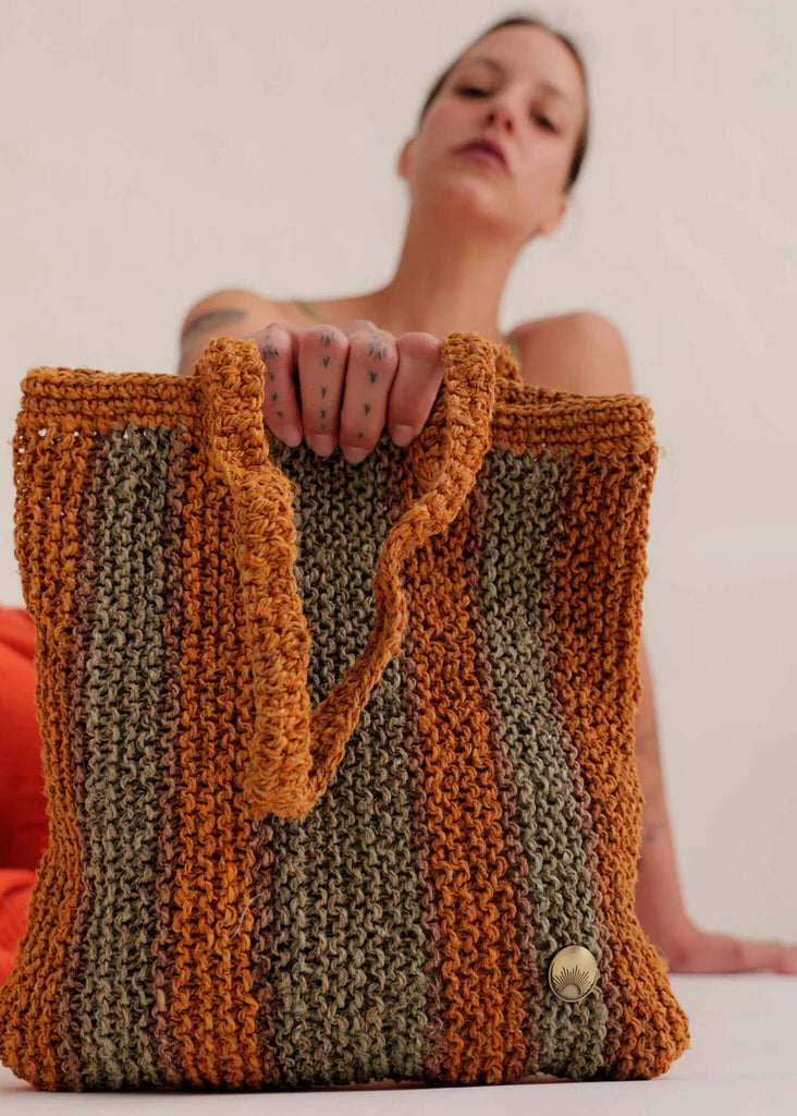 Crochet Striped Bag — Crochet bag on model — MYFASHIONFRUIT