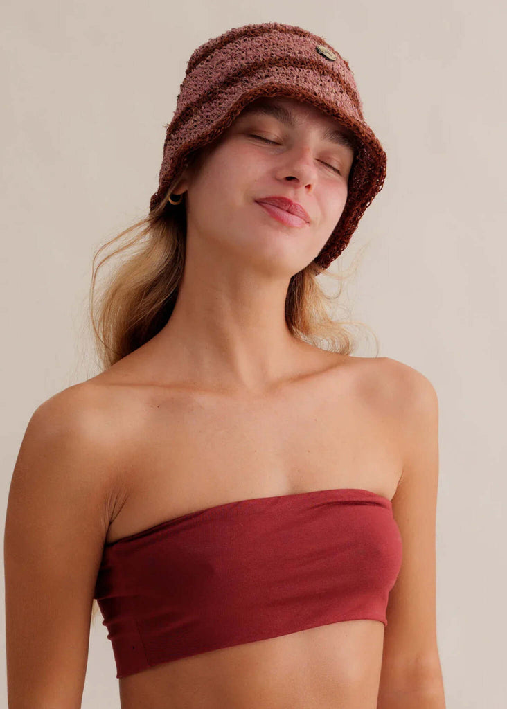 Crochet Hat - Rosa — crochet hat on model — MYFASHIONFRUIT