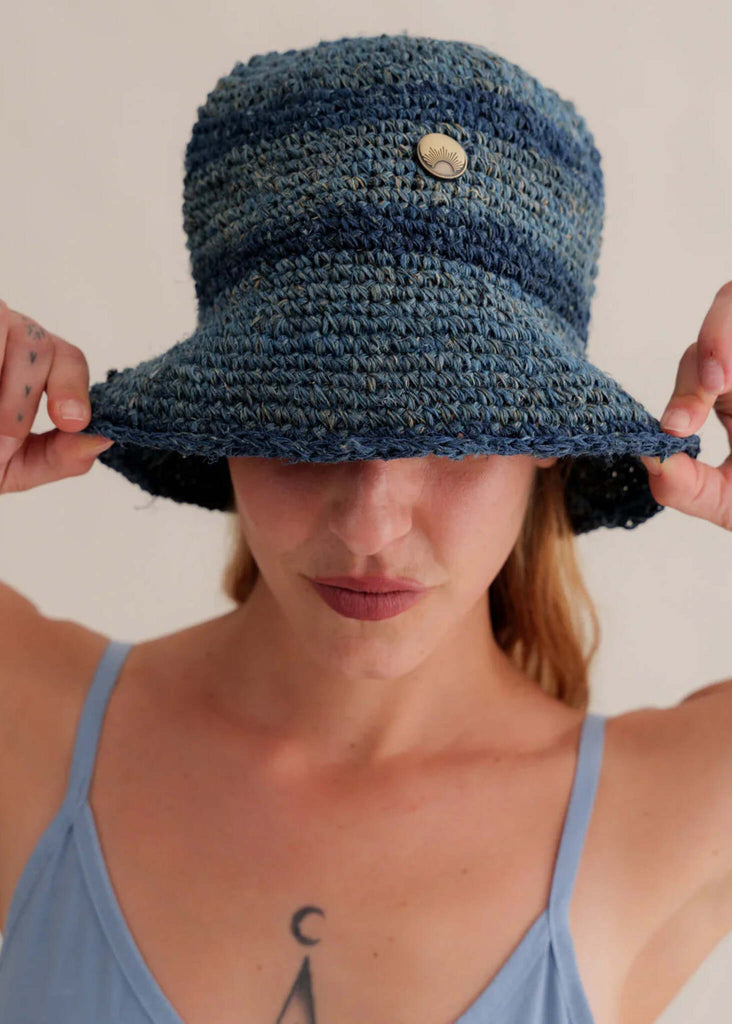 Crochet Hat - Azul — blue on model — MYFASHIONFRUIT