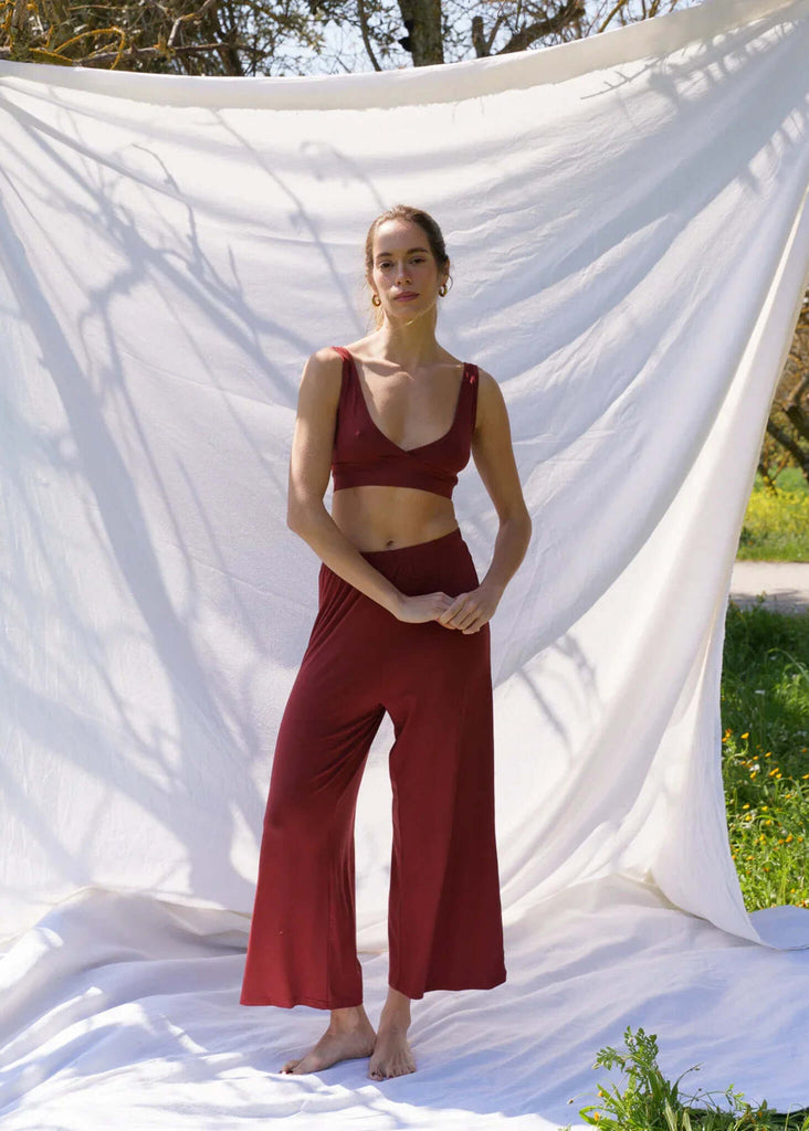Tender Pants — Red set with wide leg pants, on model — MYFASHIONFRUIT