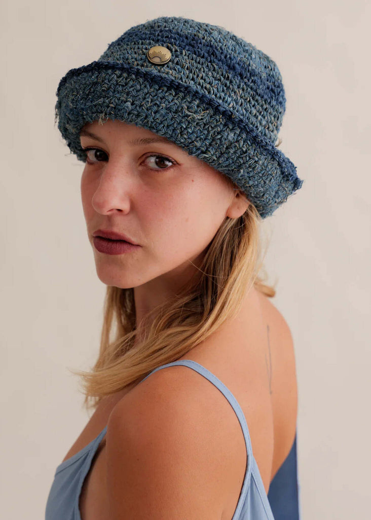 Crochet Hat - Azul — blue crochet hat on model — MYFASHIONFRUIT