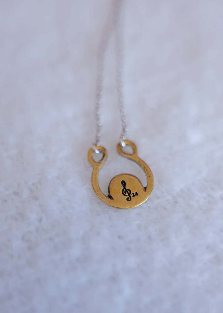 Ode to Joy 2024 Pendant — Gold pendant, silver chain, detail — MYFASHIONFRUIT