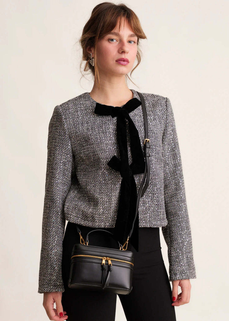 Bijou Bag — Black vanity bag on model with tweed jacket — MYFASHIONFRUIT