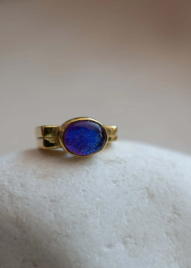 Hermione Ring — detail of gold ring with blue stone — MYFASHIONFRUIT