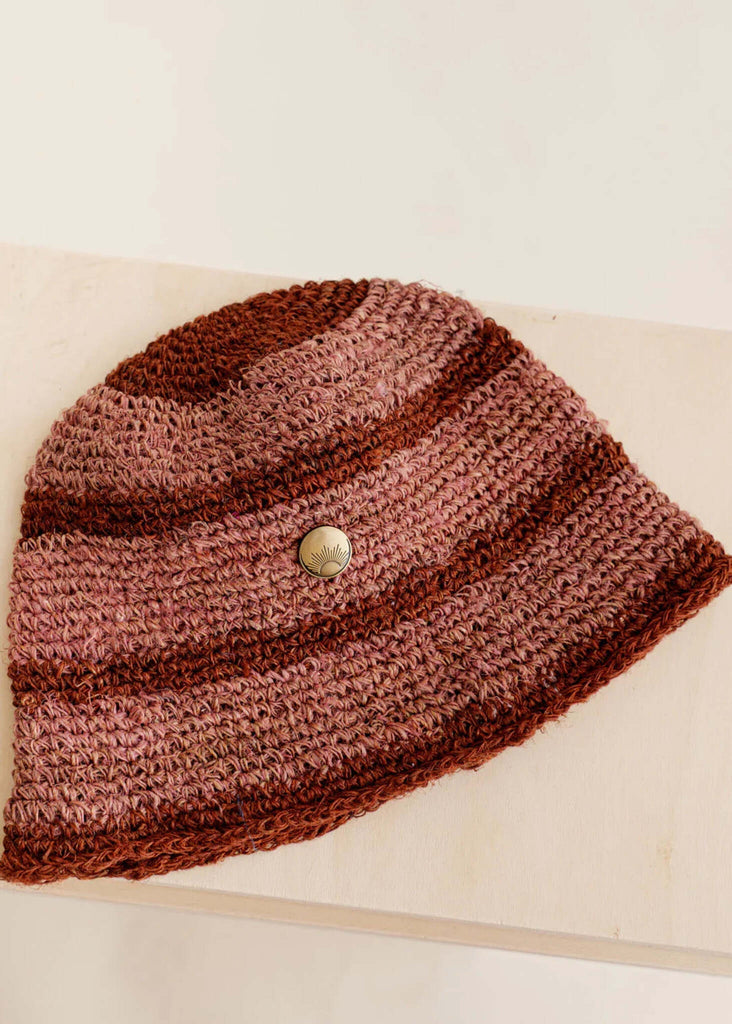 Crochet Hat - Rosa — Striped knit bucket hat detail — MYFASHIONFRUIT