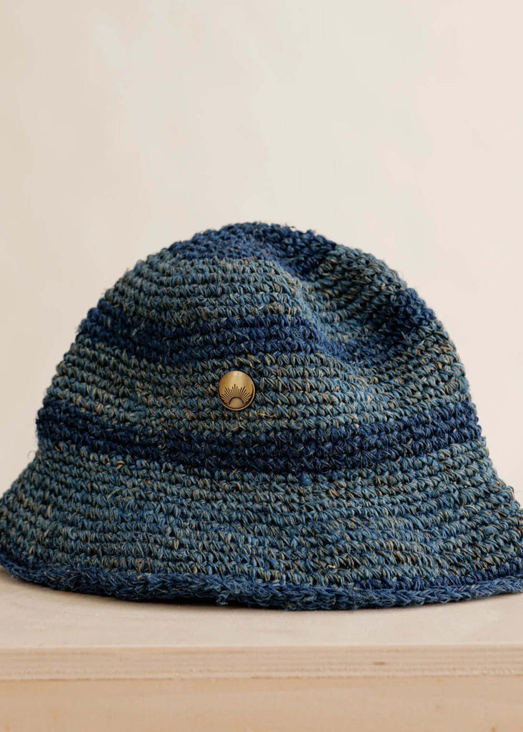 Crochet Hat - Azul — Blue crochet bucket hat with button detail — MYFASHIONFRUIT