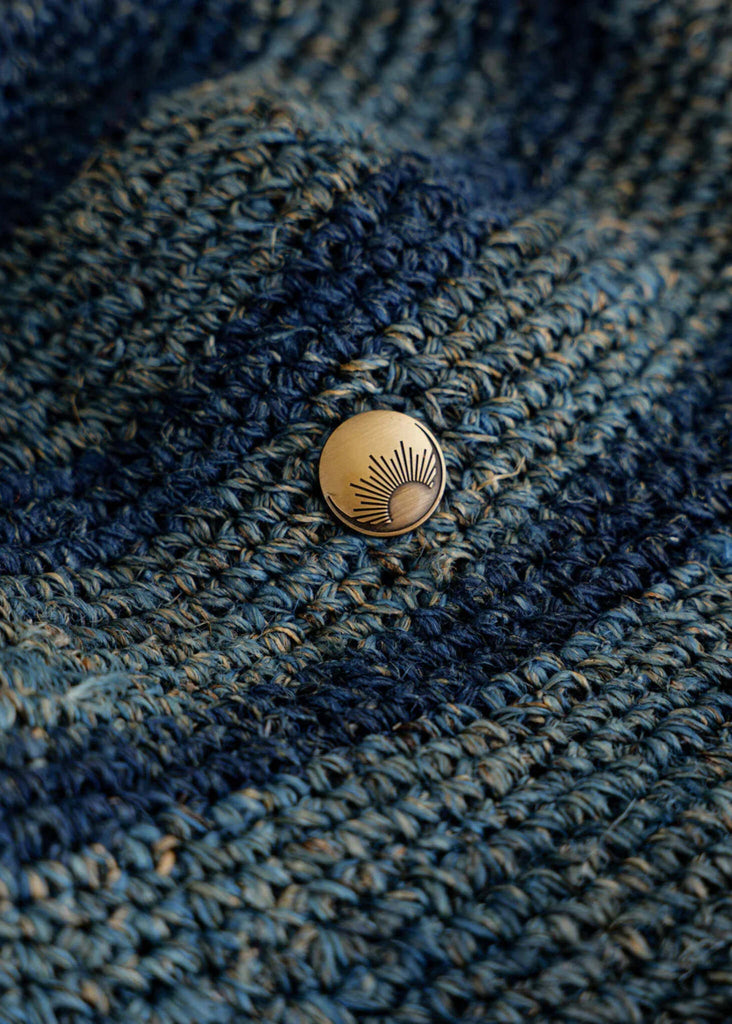 Crochet Hat - Azul — detail, blue crochet with button — MYFASHIONFRUIT