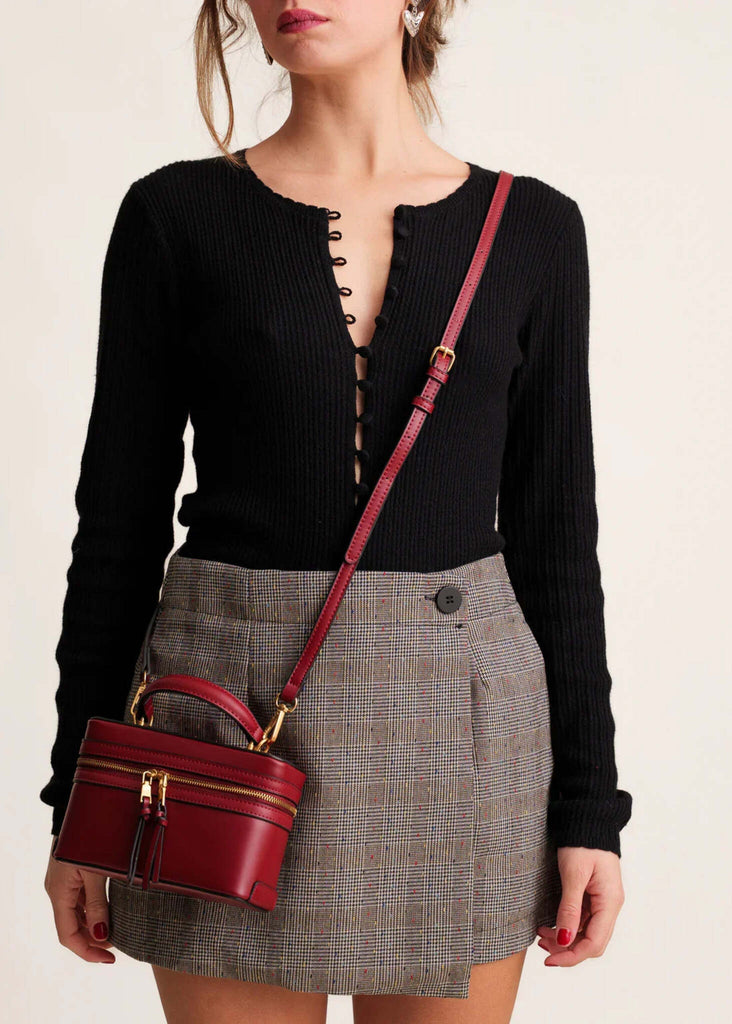 Bijou Bag — Red leather top handle bag on model — MYFASHIONFRUIT