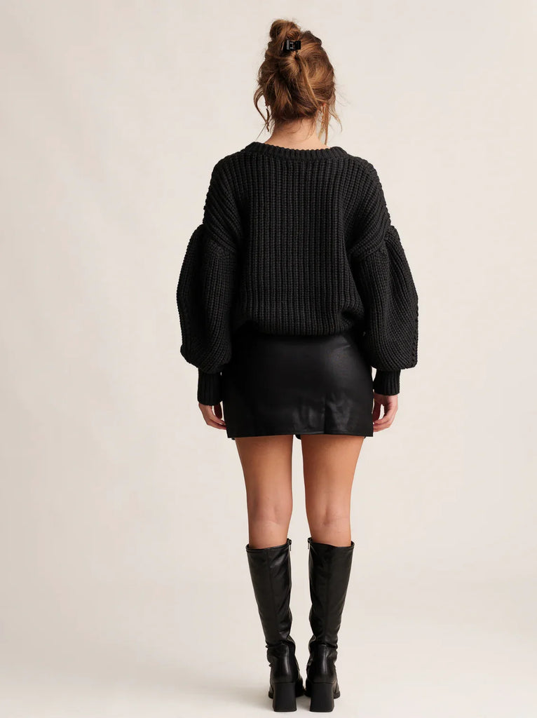 Cruella Skirt — Black faux leather mini skirt on model — MYFASHIONFRUIT