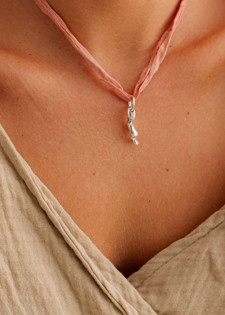 Thalassa Pendant — Silver pendant on pink ribbon, detail — MYFASHIONFRUIT