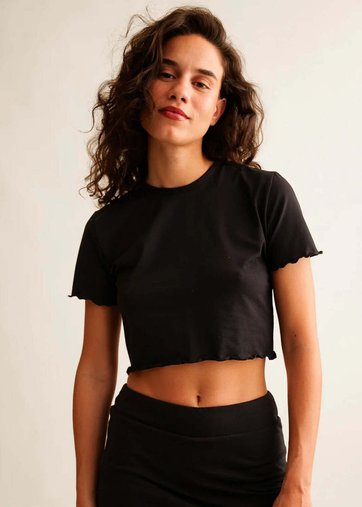 Rachel Baby Tee — Black on model — MYFASHIONFRUIT