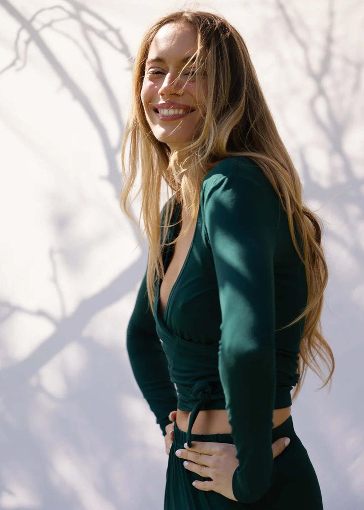 Lullaby Cardi — Green top on model — MYFASHIONFRUIT