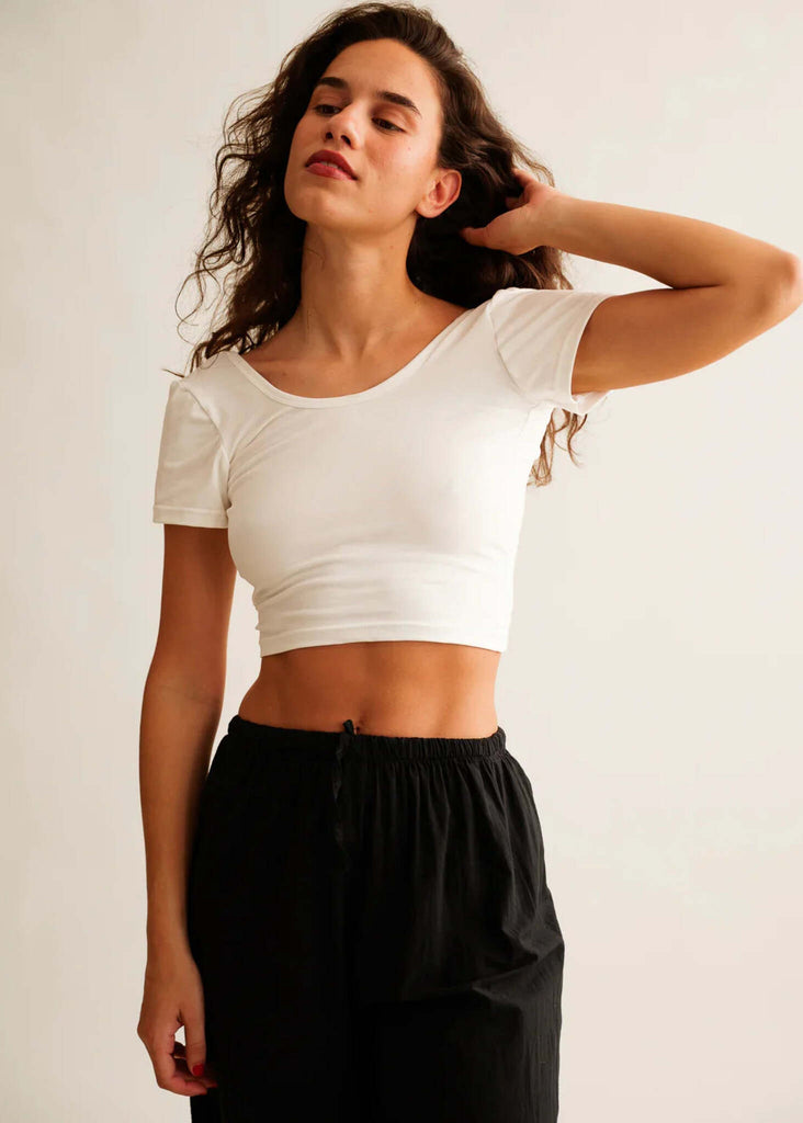 Ballerina Crop Top — white on model — MYFASHIONFRUIT