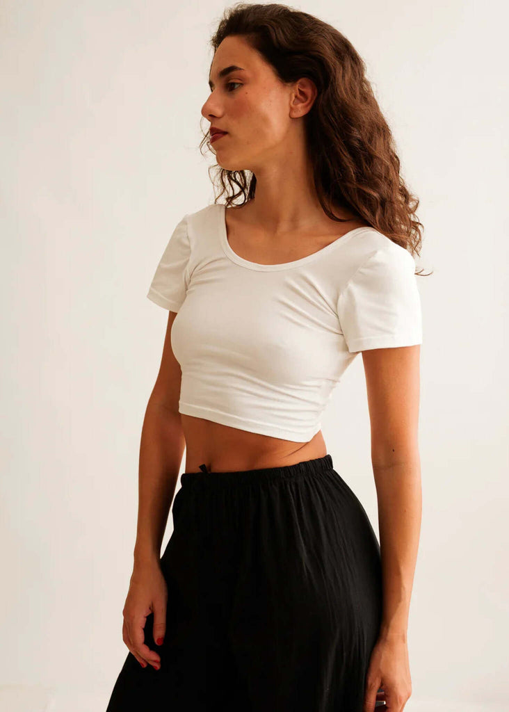 Ballerina Crop Top — White crop top on model — MYFASHIONFRUIT