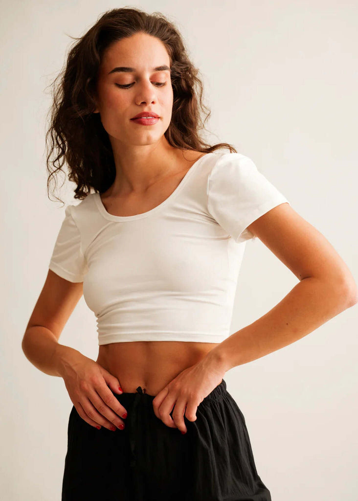 Ballerina Crop Top — White crop top on model — MYFASHIONFRUIT