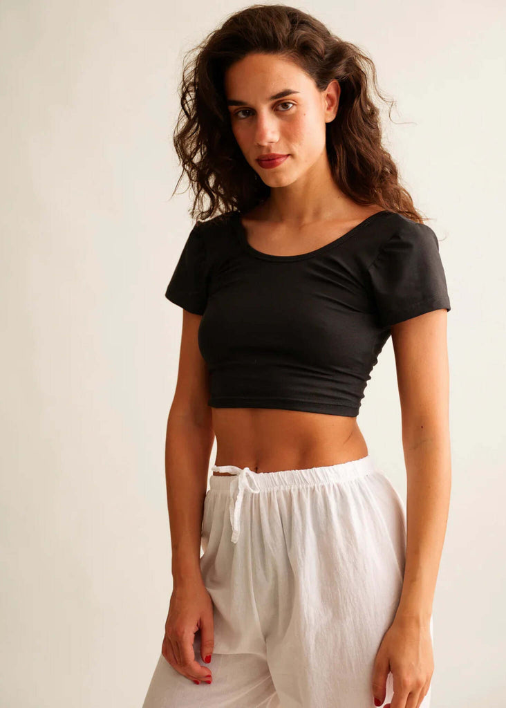 Ballerina Crop Top — Black crop top on model — MYFASHIONFRUIT