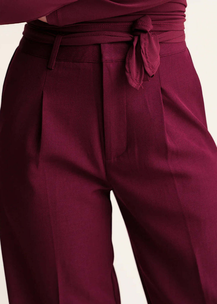 Michelle Trousers — Burgundy high-waisted trousers, detail — MYFASHIONFRUIT